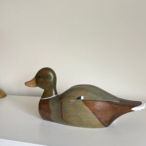 Hand-Painted Wooden Duck Sculpture in Green and Brown